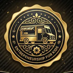 Enterprise Rising Jr. app icon: a gold food truck seal reading Entrepreneurship for Kids
