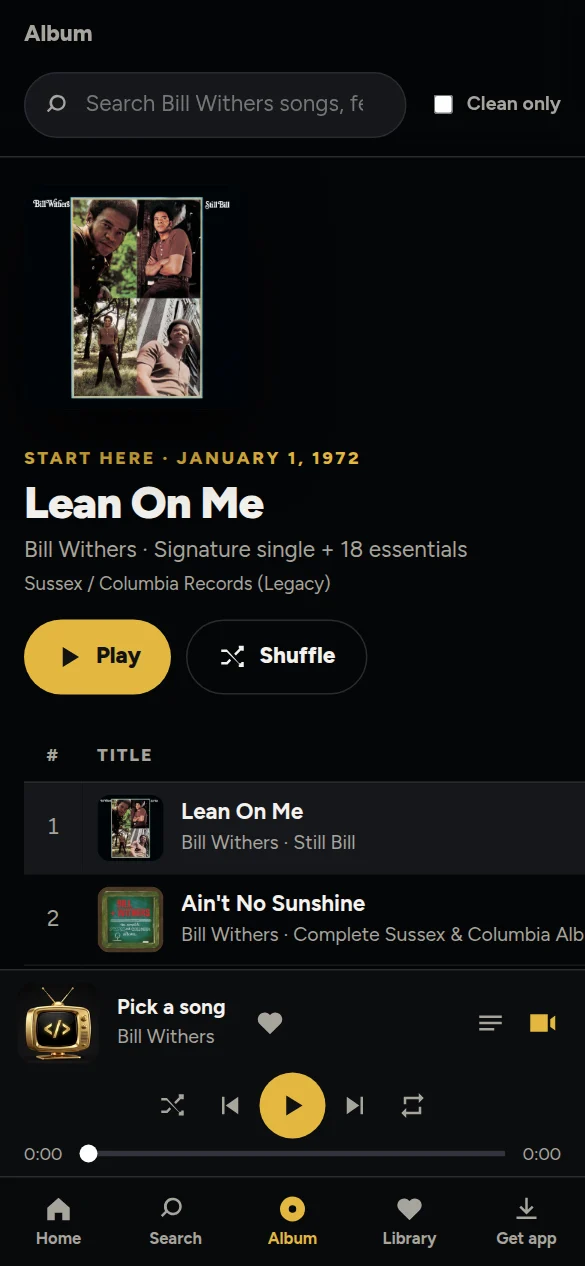 Bill Withers featured songs screen
