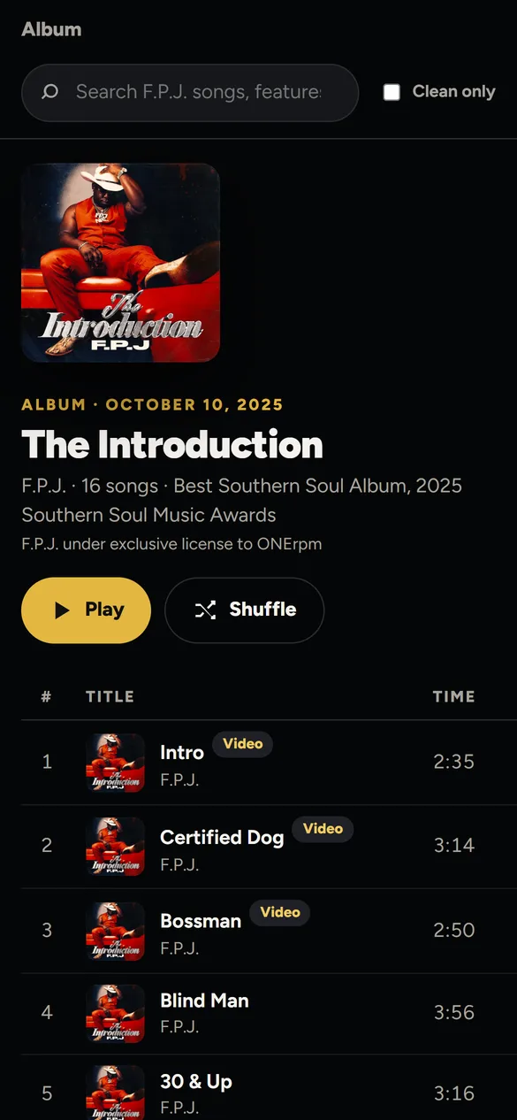 WTV F.P.J. Music album player for The Introduction