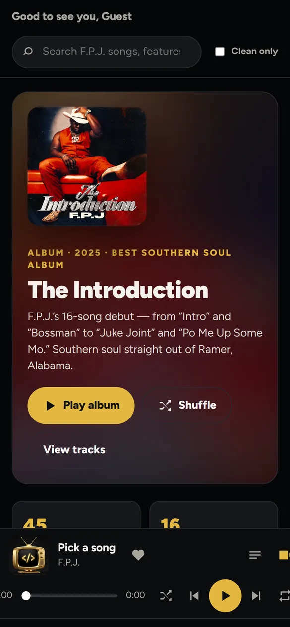 WTV F.P.J. Music app home screen