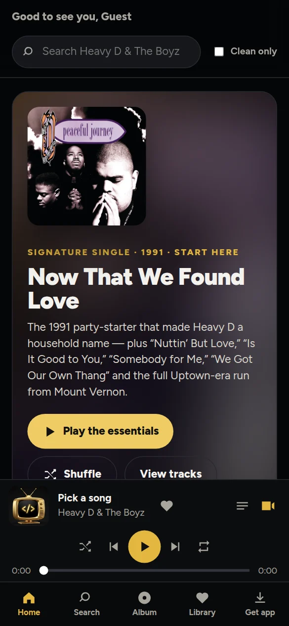 Heavy D & The Boyz fan app home screen