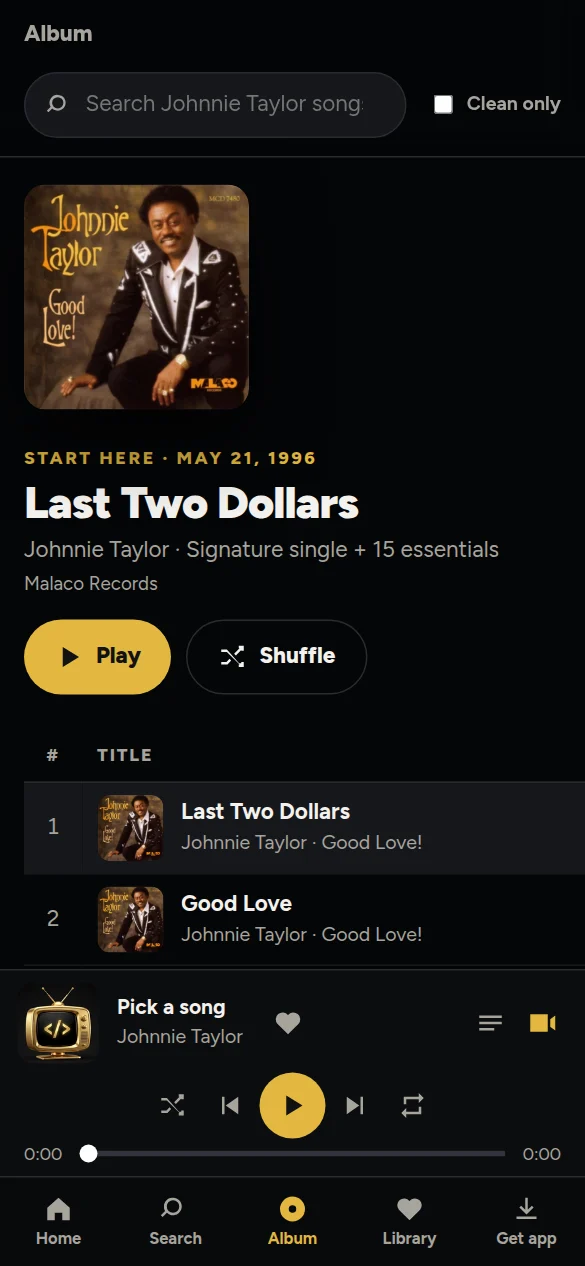 Johnnie Taylor featured songs screen