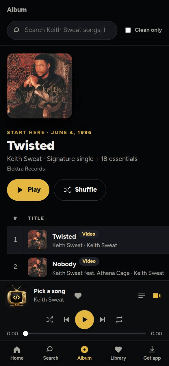 Keith Sweat featured songs screen