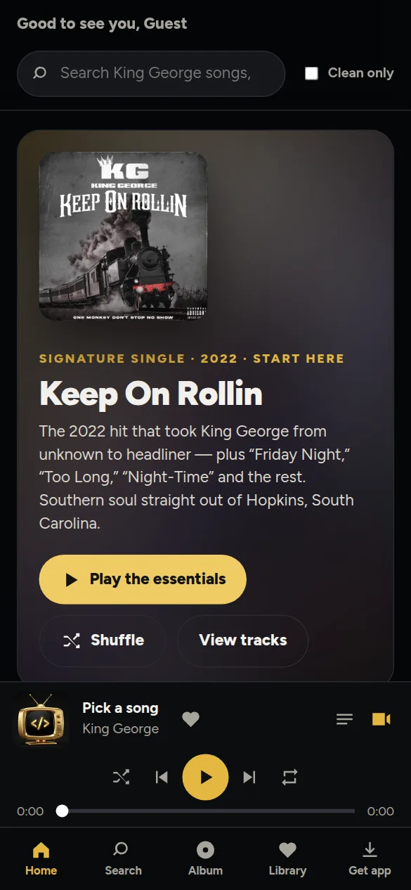 WTV King George Music app home screen