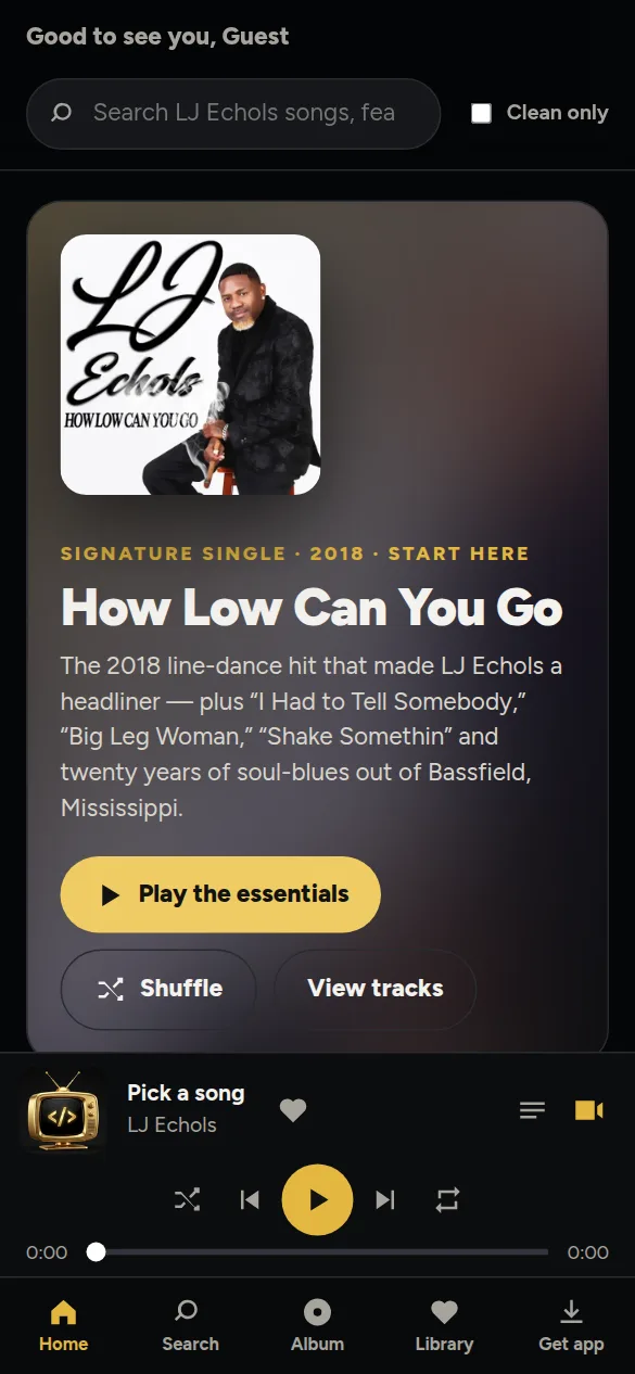 WTV LJ Echols Music app home screen