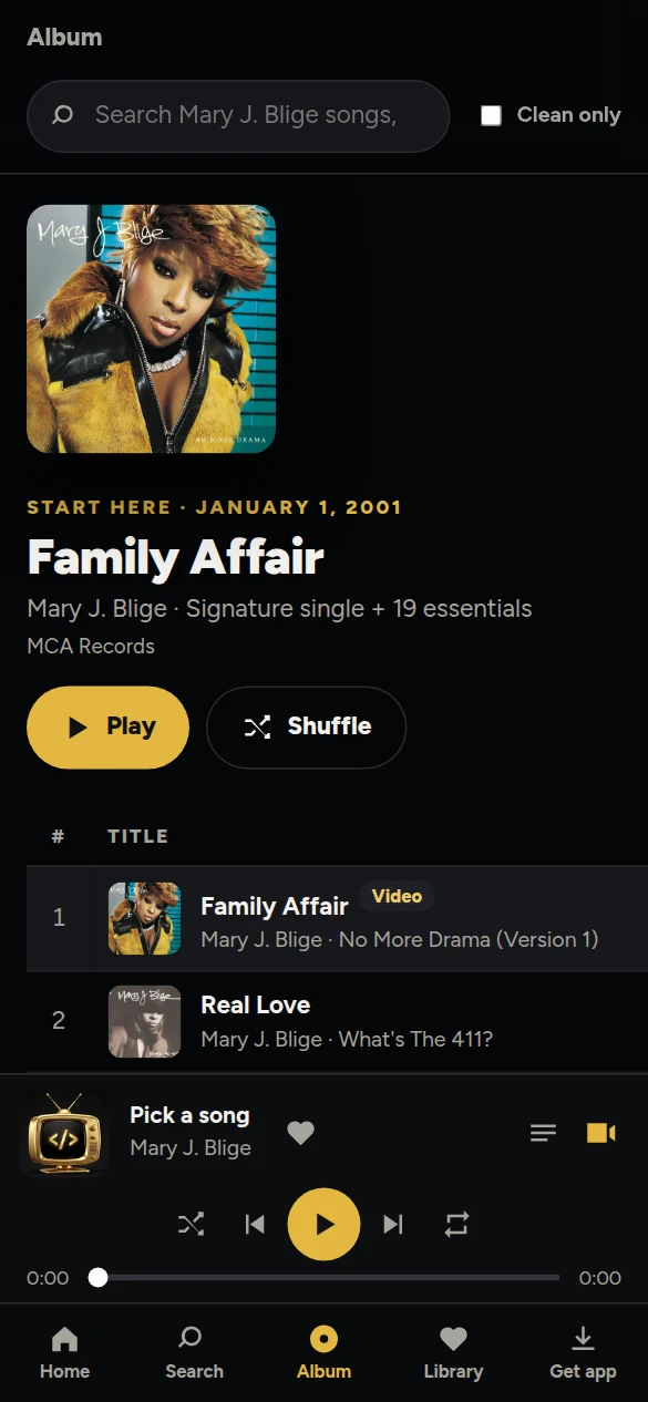 Mary J. Blige featured songs screen