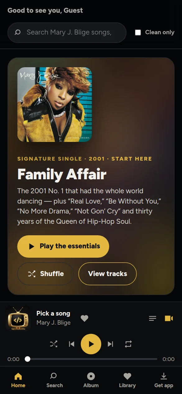 Mary J. Blige fan app home screen