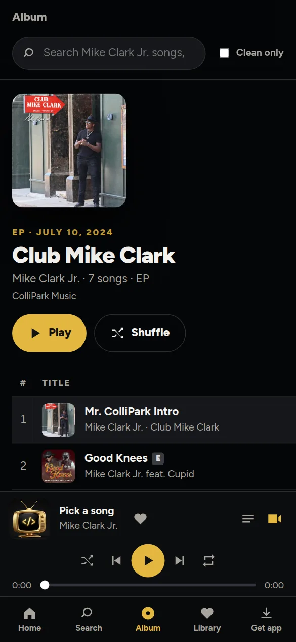 WTV Mike Clark Jr. Music album screen