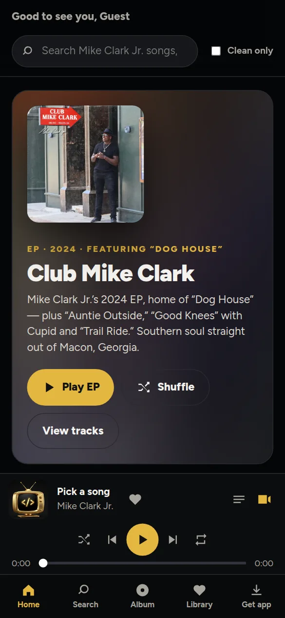 WTV Mike Clark Jr. Music app home screen
