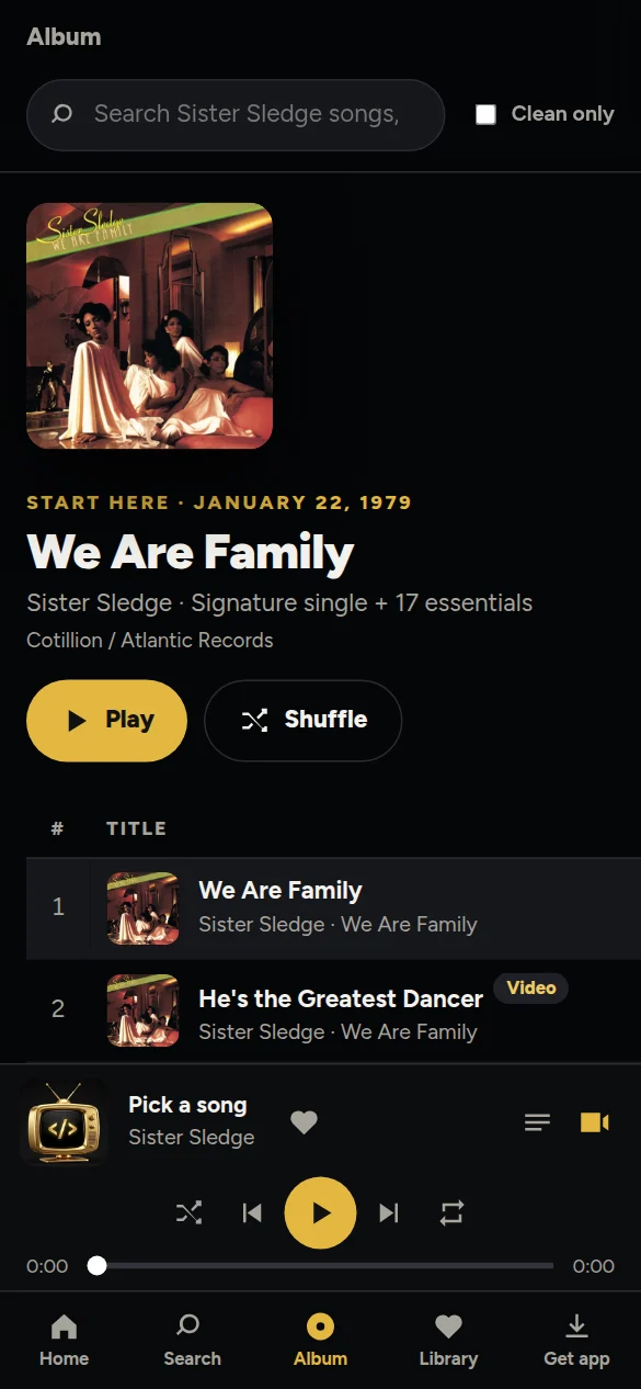 Sister Sledge featured songs screen