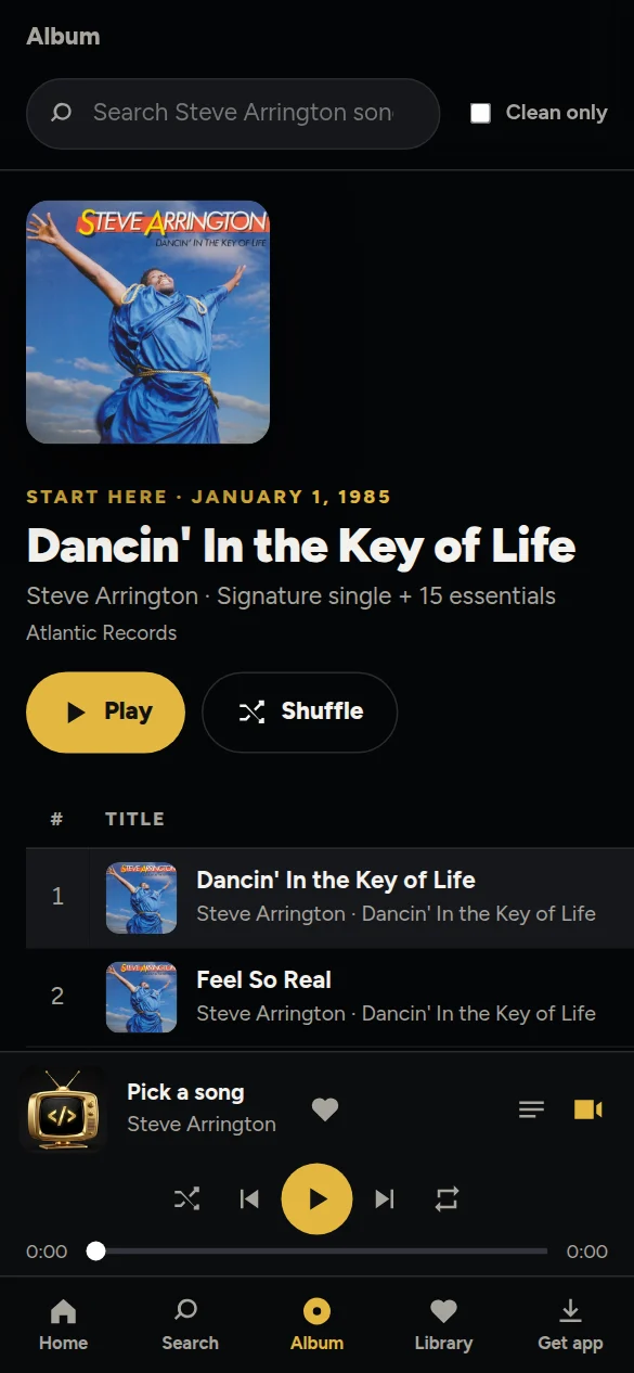 Steve Arrington featured songs screen