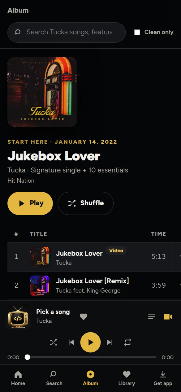 WTV Tucka Music album screen