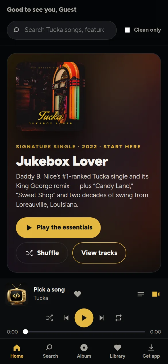 WTV Tucka Music app home screen