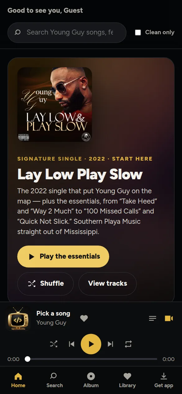 WTV Young Guy Music app home screen